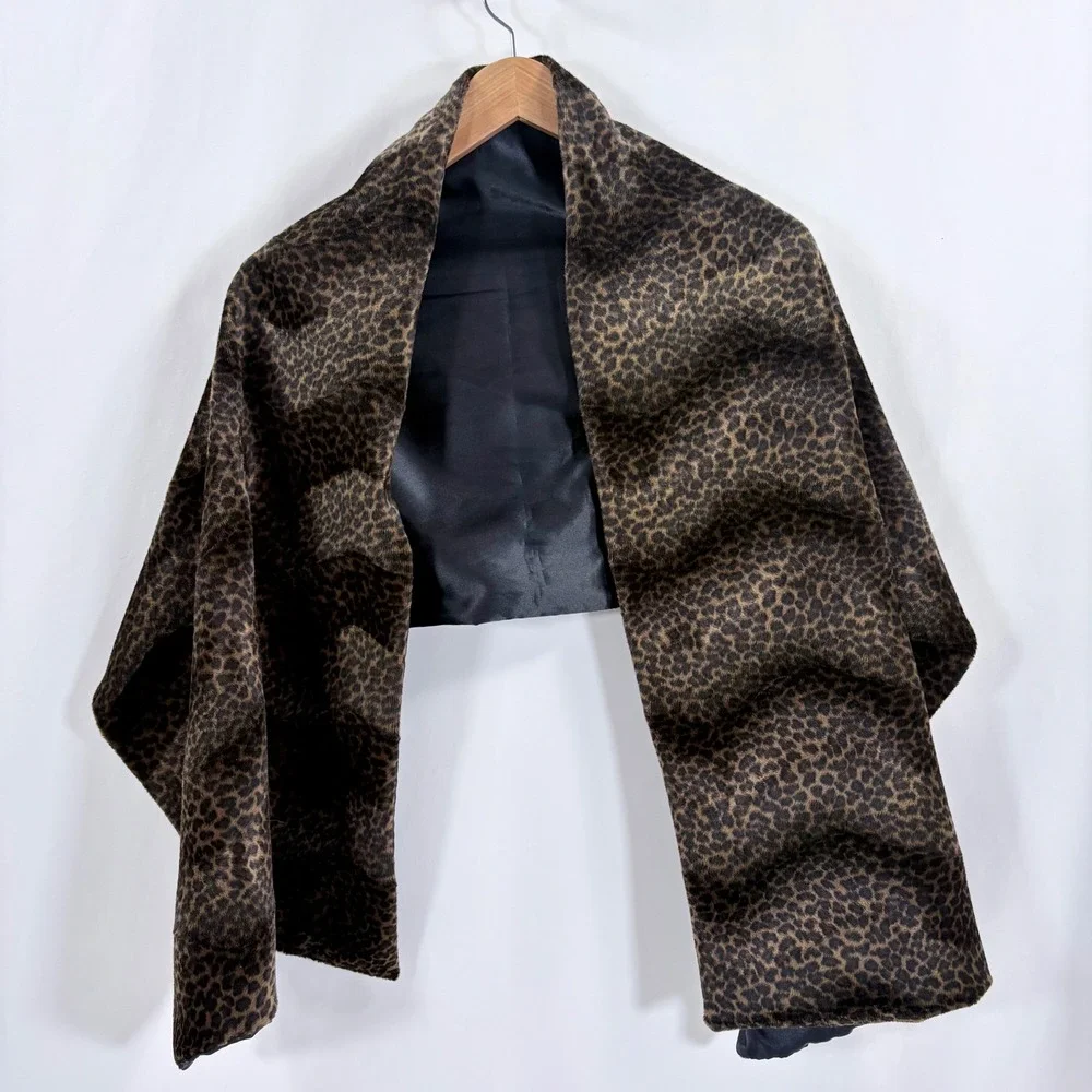 Leopard Print Faux Fur Shawl Wrap Scarf Lined Black Satin Handmade Lush Mob Wife